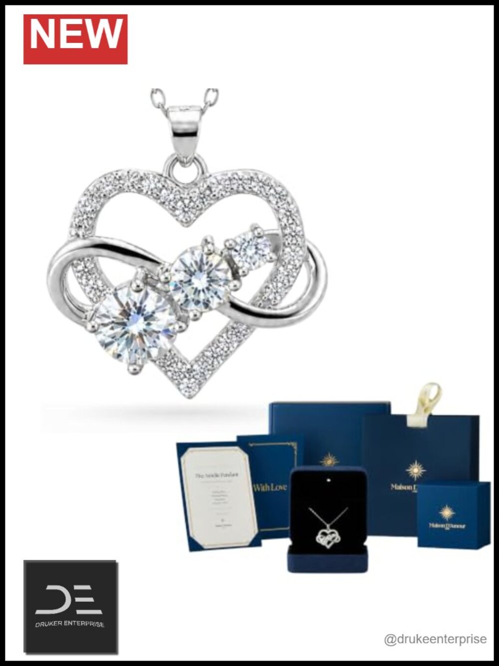 1.6 Carat Moissanite Sterling Silver Infinity Heart Pendant Necklace